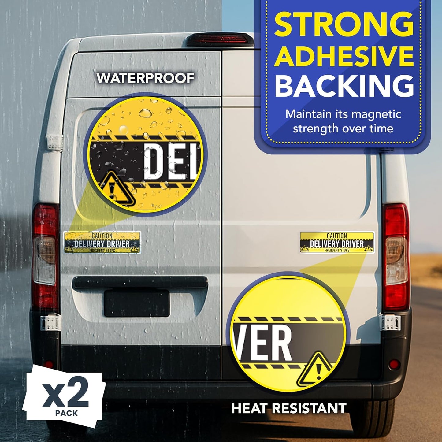 Magnet Me Up Caution Frequent Stops Magnetic Decal - 3x10 Inch 2 Pack, UV Printed Yellow/Black Automotive Vinyl Sign for Car, Delivery Driver Safety Magnet, Durable Weatherproof Accessory, Made in USA
