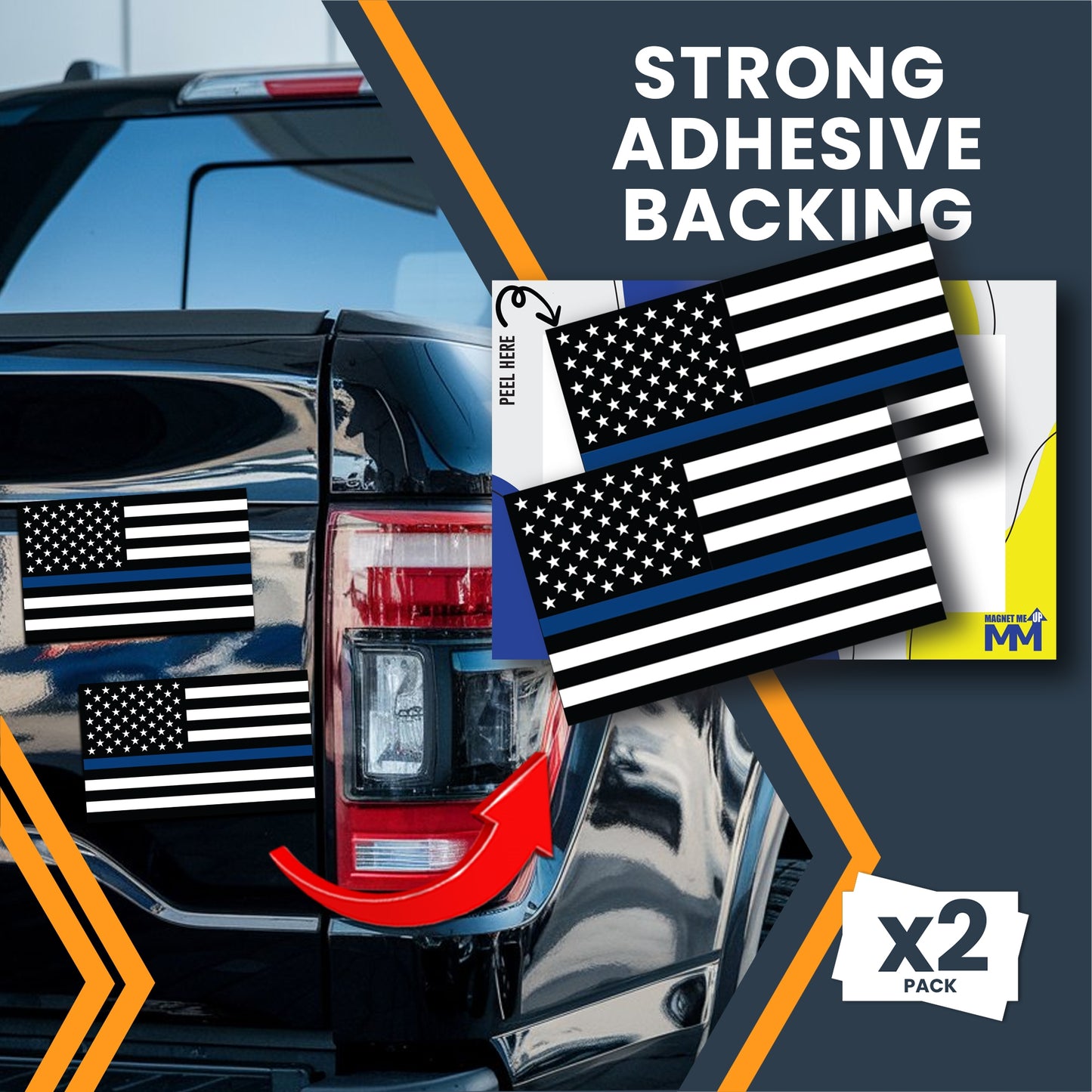 Thin Blue Line American Flag Stickers, 3x5 Inch, 2 Pack, American Flag Decals for Trucks, Bumper, Show Patriotic Support of Police and Law Enforcement, Flag Sticker for Car, Made in USA