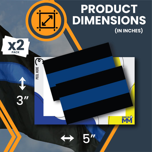 Magnet Me Up Thin Blue Line Adhesive Decal Sticker, 2 Pack, 3x5 Inch, Heavy Duty Adhesion to Car Window, Bumper, Etc Showing Patriotic Support of Police and Law Enforcement