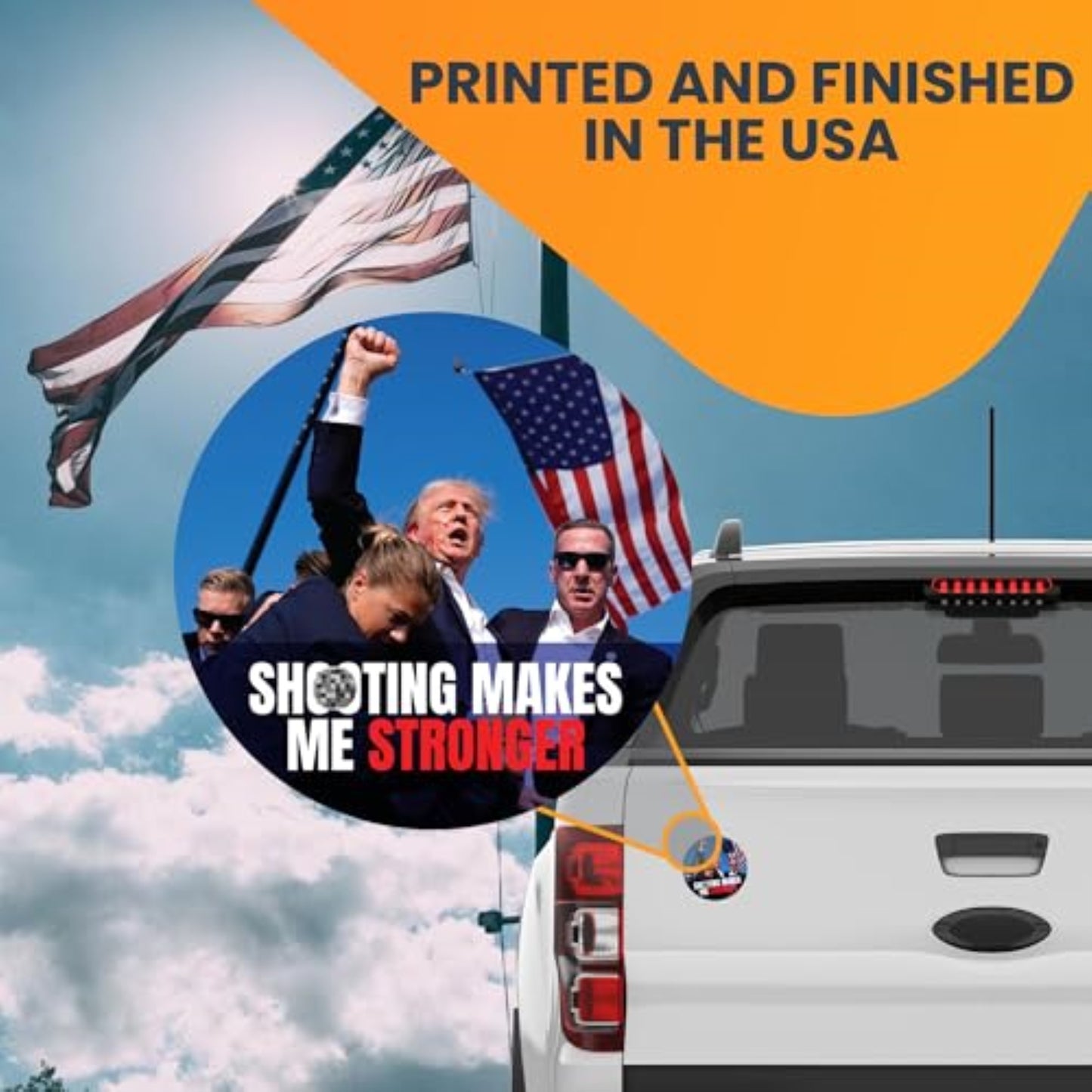 Magnet Me Up Sh--ting Makes Me Stronger Election Magnet Decal, 5 inch Round, Never Surrender, Gift for Trump Supporters, Trump Fight, for Car, SUV, Fridge, Lockers, Republican, Crafted in USA