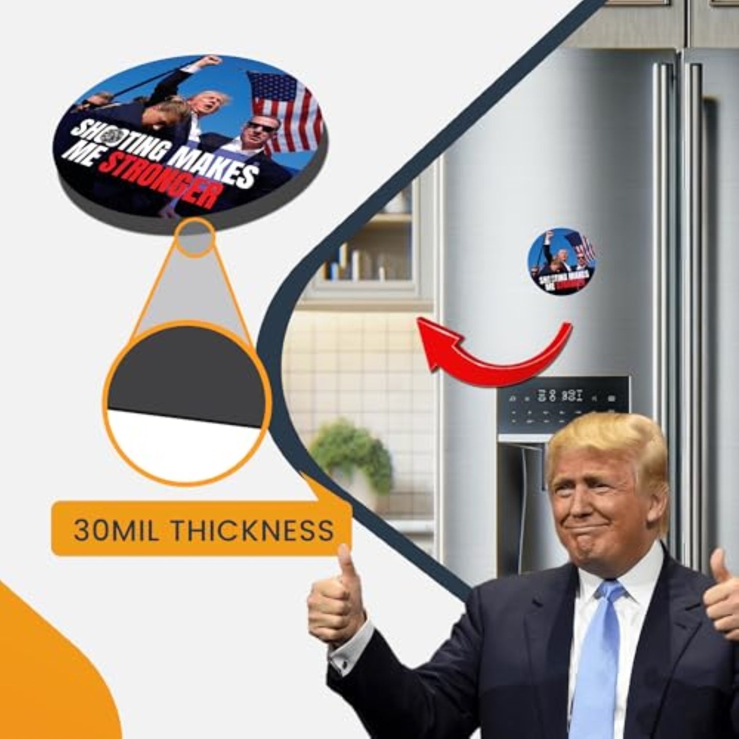 Magnet Me Up Sh--ting Makes Me Stronger Election Magnet Decal, 5 inch Round, Never Surrender, Gift for Trump Supporters, Trump Fight, for Car, SUV, Fridge, Lockers, Republican, Crafted in USA