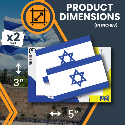 Magnet Me Up Israeli Flag Adhesive Decal Sticker, 2 Pack, 3x5 Inch, Heavy Duty Adhesion to Car Window, Bumper, Etc Showing Support and Unity for Israel We Stand with Israel