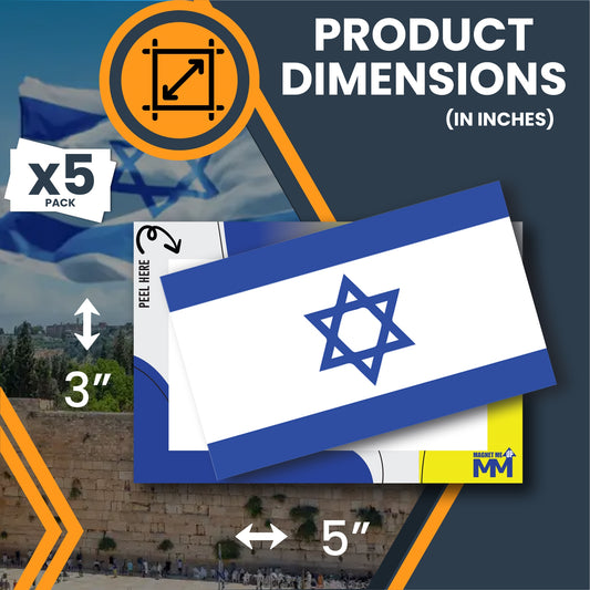 Magnet Me Up Israeli Flag Adhesive Decal Sticker, 5 Pack, 3x5 Inch, Heavy Duty Adhesion to Car Window, Bumper, Etc Showing Support and Unity for Israel We Stand with Israel
