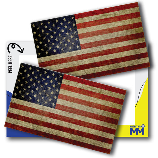Magnet Me Up USA Patriotic Weathered American Flag Adhesive Decal Sticker, 2 Pack, 3x5 Inch, Heavy Duty Adhesion to Car Window, Bumper, etc