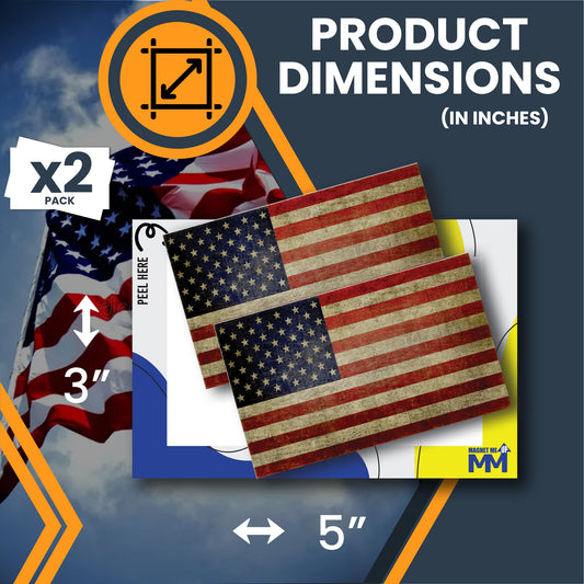 Magnet Me Up USA Patriotic Weathered American Flag Adhesive Decal Sticker, 2 Pack, 3x5 Inch, Heavy Duty Adhesion to Car Window, Bumper, etc