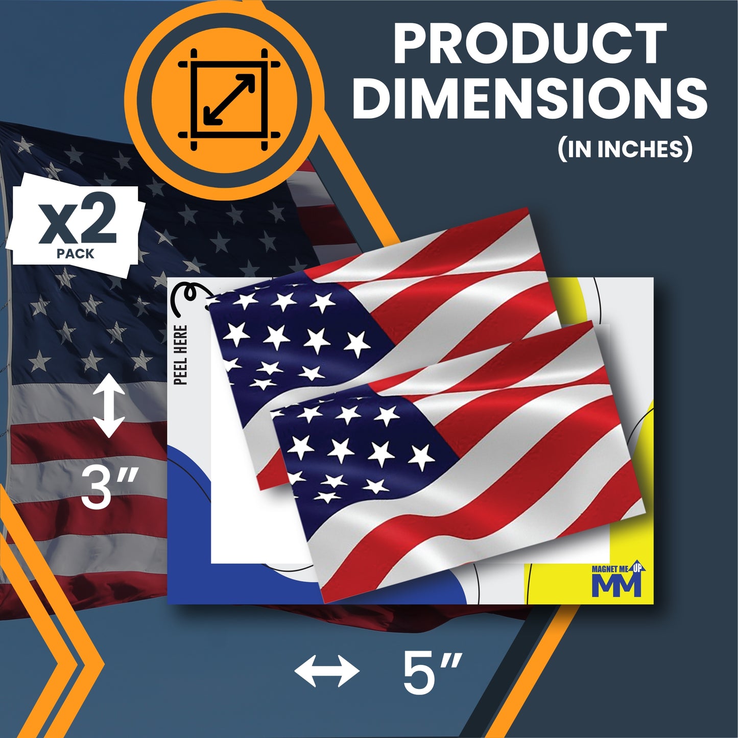 Waving American Flag Decal Stickers, 3x5 Inch, 2 Pack, American Fag Decals for Trucks, USA Flag Stickers, Adhesion to Car Window, Bumper