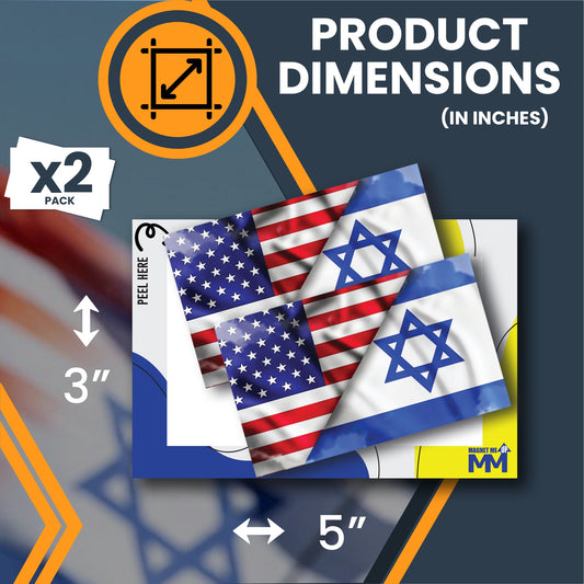 Magnet Me Up American Israeli Flag Adhesive Decal Sticker, 2 Pack, 3x5 Inch, Heavy Duty Adhesion to Car Window, Bumper, etc, Support and Stand with Israel