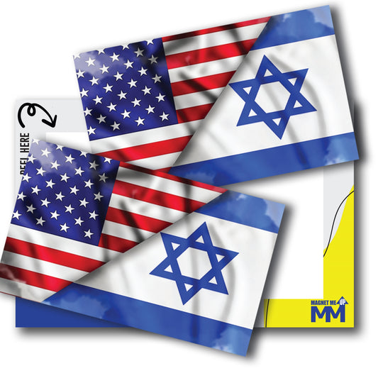 Magnet Me Up American Israeli Flag Adhesive Decal Sticker, 2 Pack, 3x5 Inch, Heavy Duty Adhesion to Car Window, Bumper, etc, Support and Stand with Israel
