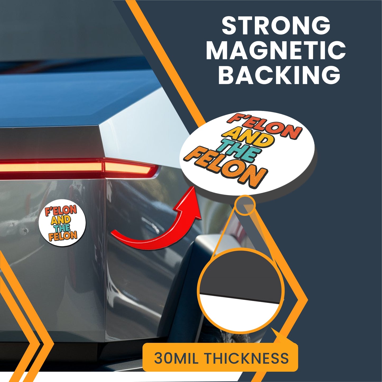 Magnet Me Up Funny Car Magnet - F?Elon and The Felon 5" Round UV Printed - Durable Weatherproof Political Parody, Elon Musk Meme Magnetic Decal, for Cars & Trucks, Made in USA