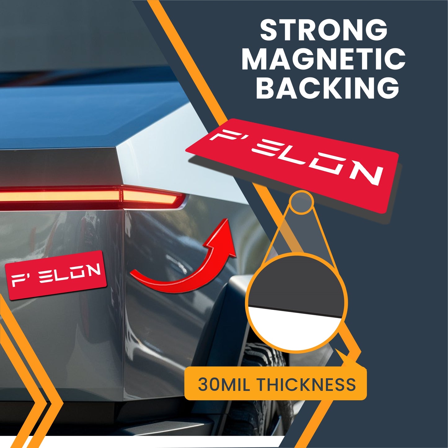 Magnet Me Up Funny Car Magnet - F?Elon Parody Tesla-Style Design, 3x8 inch Red, UV Printed Vinyl - Elon Musk Meme Magnetic Decal, for Car, Truck- Weatherproof, Political Humor, Made in USA