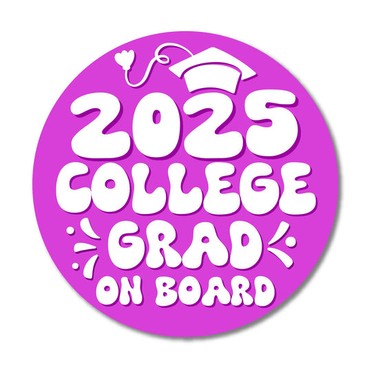 Magnet Me Up Graduation Magnet - 5" Round College Grad Gift, Car Magnet in Purple and White - Full-Color UV Printed, Weatherproof, Made in The USA - Graduation Car Decor, Class of 2025