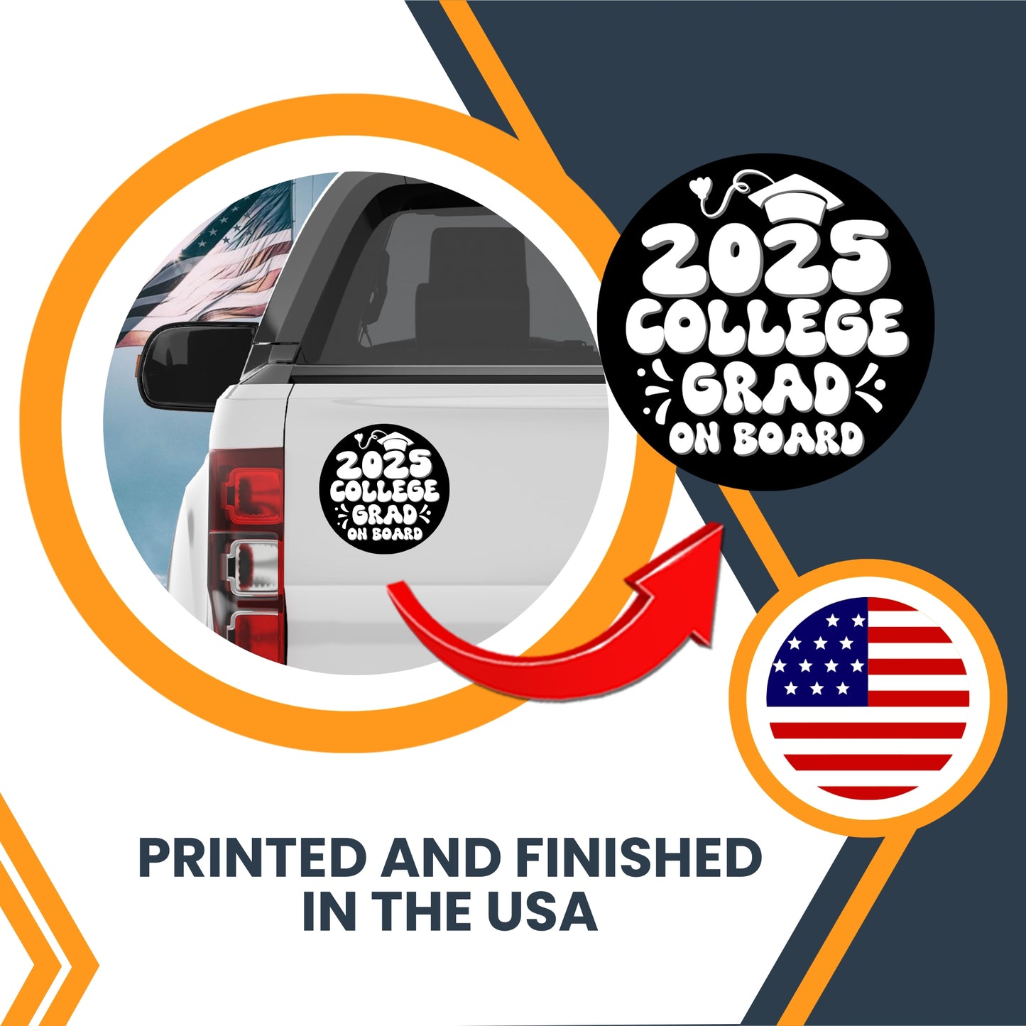 Magnet Me Up Graduation Magnet - 5" Round College Grad Gift, Car Magnet in Black and White - Full-Color UV Printed, Weatherproof, Made in The USA - Graduation Car Decor, Class of 2025