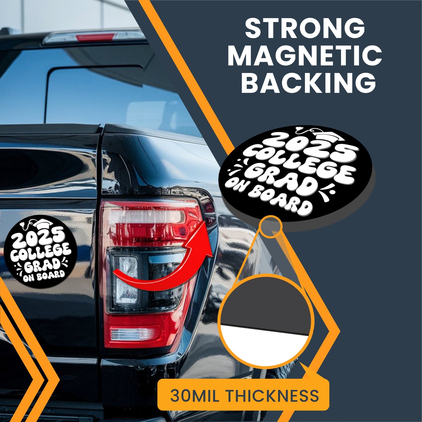 Magnet Me Up Graduation Magnet - 5" Round College Grad Gift, Car Magnet in Black and White - Full-Color UV Printed, Weatherproof, Made in The USA - Graduation Car Decor, Class of 2025