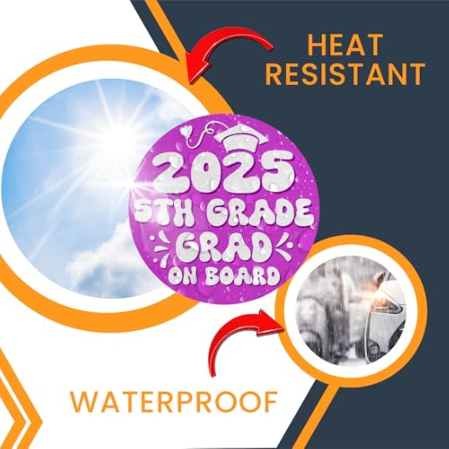 Magnet Me Up 5th Grade Graduation Magnet - 5" Round Class of 2025 Grad On Board Sign Gift, Car Magnet in Pink and White - Full-Color UV Printed, Weatherproof, Made in The USA - Graduation Car Decor