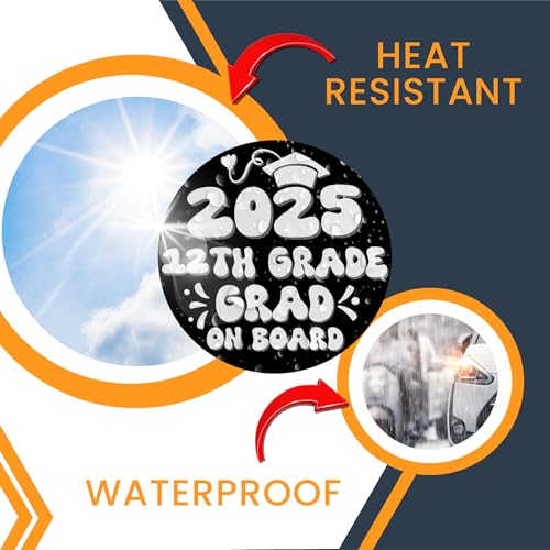 Magnet Me Up 12th Grade Graduation Magnet - 5" Round Class of 2025 Grad On Board Sign Gift, Car Magnet in Black and White - Full-Color UV Printed, Weatherproof, Made in The USA - Graduation Car Decor