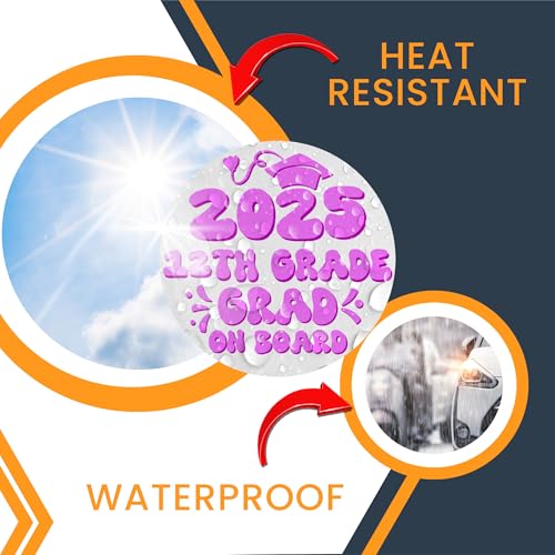 Magnet Me Up 12th Grade Graduation Magnet - 5" Round Class of 2025 Grad On Board Sign Gift, Car Magnet in White and Pink - Full-Color UV Printed, Weatherproof, Made in The USA - Graduation Car Decor