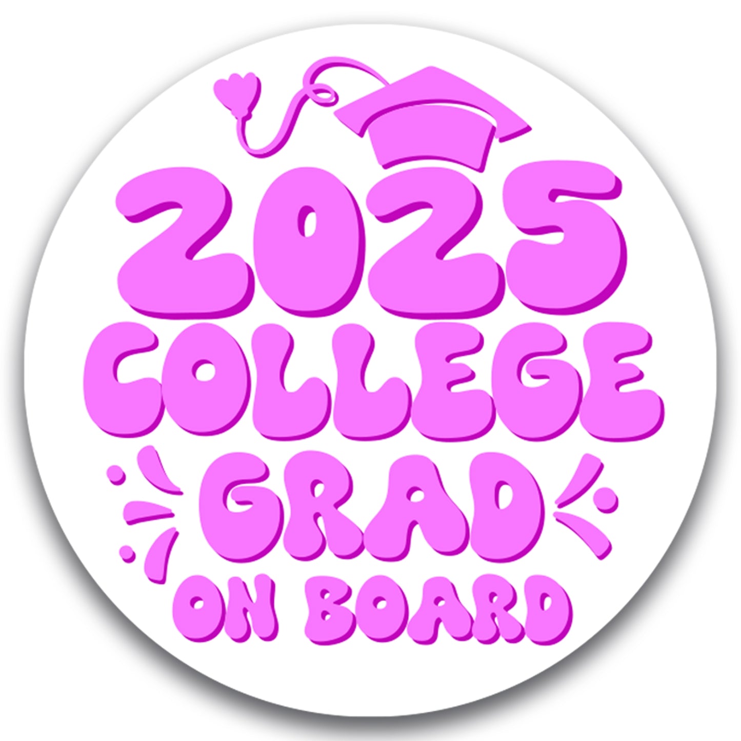 Magnet Me Up Graduation Magnet - 5" Round College Grad Gift, Car Magnet in White and Purple - Full-Color UV Printed, Weatherproof, Made in The USA - Graduation Car Decor, Class of 2025