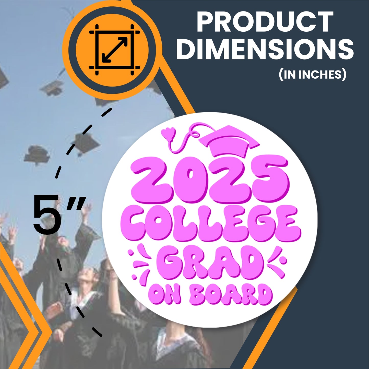 Magnet Me Up Graduation Magnet - 5" Round College Grad Gift, Car Magnet in White and Purple - Full-Color UV Printed, Weatherproof, Made in The USA - Graduation Car Decor, Class of 2025