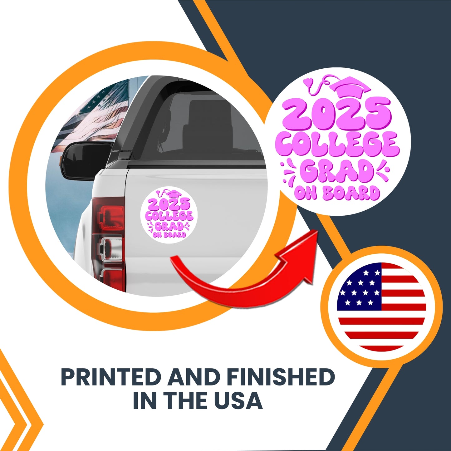 Magnet Me Up Graduation Magnet - 5" Round College Grad Gift, Car Magnet in White and Purple - Full-Color UV Printed, Weatherproof, Made in The USA - Graduation Car Decor, Class of 2025