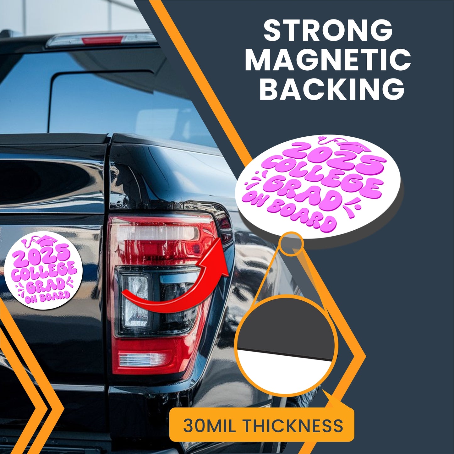 Magnet Me Up Graduation Magnet - 5" Round College Grad Gift, Car Magnet in White and Purple - Full-Color UV Printed, Weatherproof, Made in The USA - Graduation Car Decor, Class of 2025