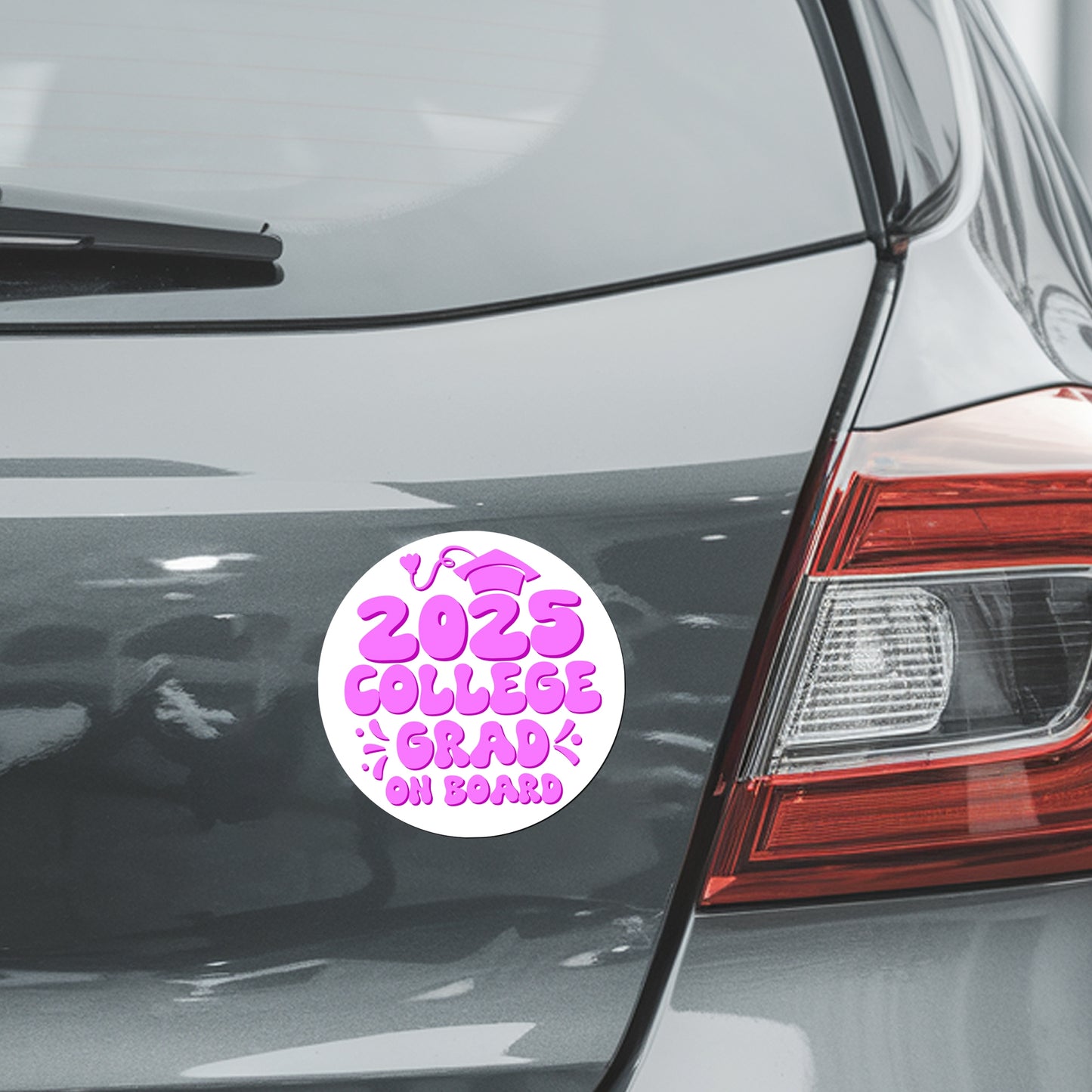 Magnet Me Up Graduation Magnet - 5" Round College Grad Gift, Car Magnet in White and Purple - Full-Color UV Printed, Weatherproof, Made in The USA - Graduation Car Decor, Class of 2025