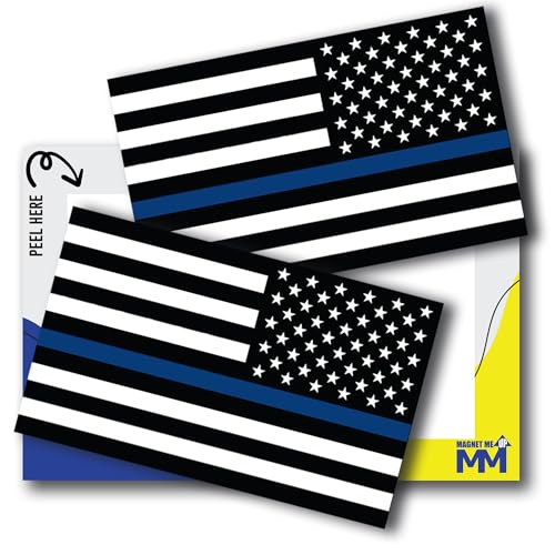 Magnet Me Up Reversed Thin Blue Line American Flag Adhesive Decal Sticker, 3x5 Inch, Heavy-Duty Automotive Sticker for Car, Truck, SUV – Support Police & Law Enforcement – Made in The USA