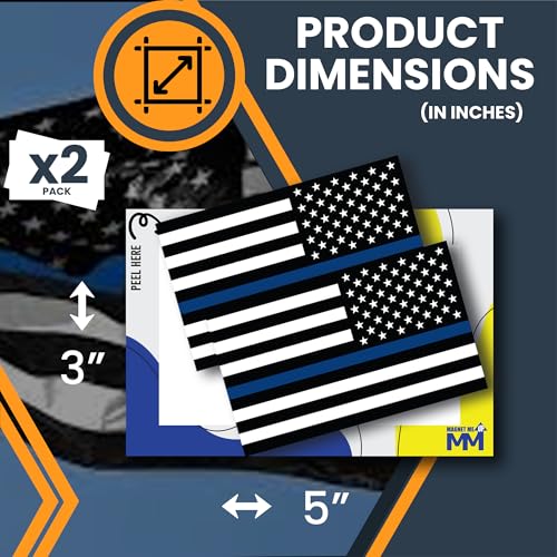 Magnet Me Up Reversed Thin Blue Line American Flag Adhesive Decal Sticker, 3x5 Inch, Heavy-Duty Automotive Sticker for Car, Truck, SUV – Support Police & Law Enforcement – Made in The USA