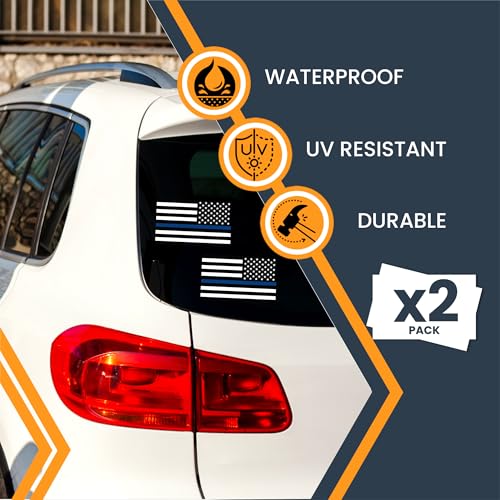 Magnet Me Up Reversed Thin Blue Line American Flag Adhesive Decal Sticker, 3x5 Inch, Heavy-Duty Automotive Sticker for Car, Truck, SUV – Support Police & Law Enforcement – Made in The USA