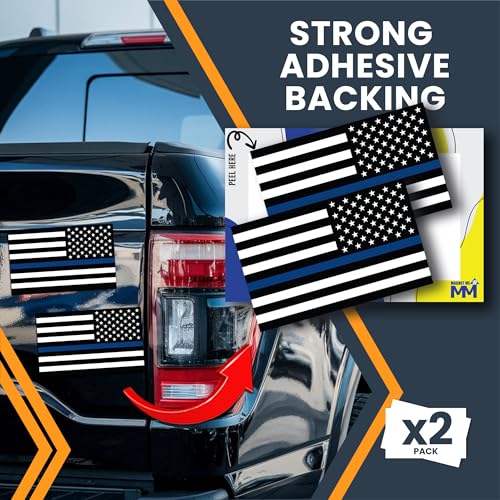 Magnet Me Up Reversed Thin Blue Line American Flag Adhesive Decal Sticker, 3x5 Inch, Heavy-Duty Automotive Sticker for Car, Truck, SUV – Support Police & Law Enforcement – Made in The USA
