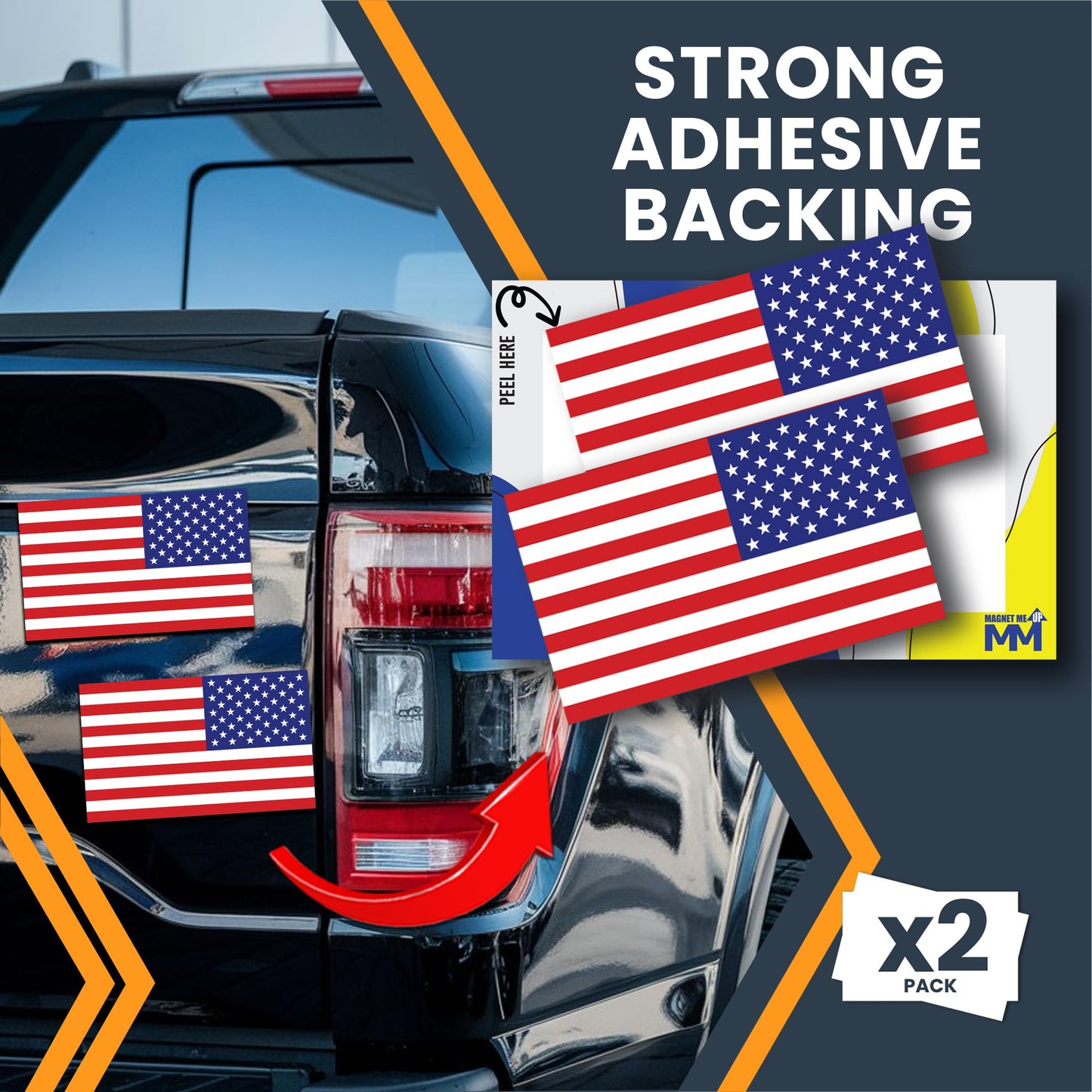 Magnet Me Up Reversed American Flag Adhesive Decal Sticker, 3x5 Inches, Red White, and Blue, Heavy Duty Automotive Sticker for Car, Truck, SUV, or Any Other Surface