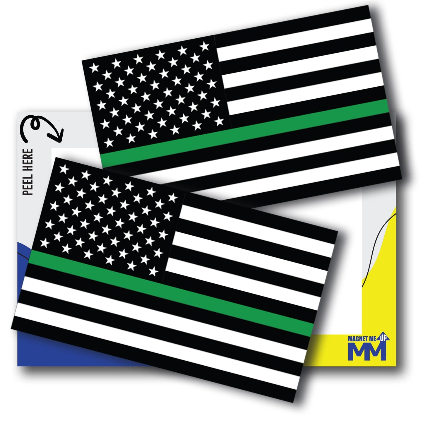 Magnet Me Up Thin Green Line American Flag Adhesive Decal Sticker, 3x5 Inches, Black, Green, and White, Heavy Duty Automotive Sticker for Car, Truck, SUV ? Support for U.S. Border Patrol Agents