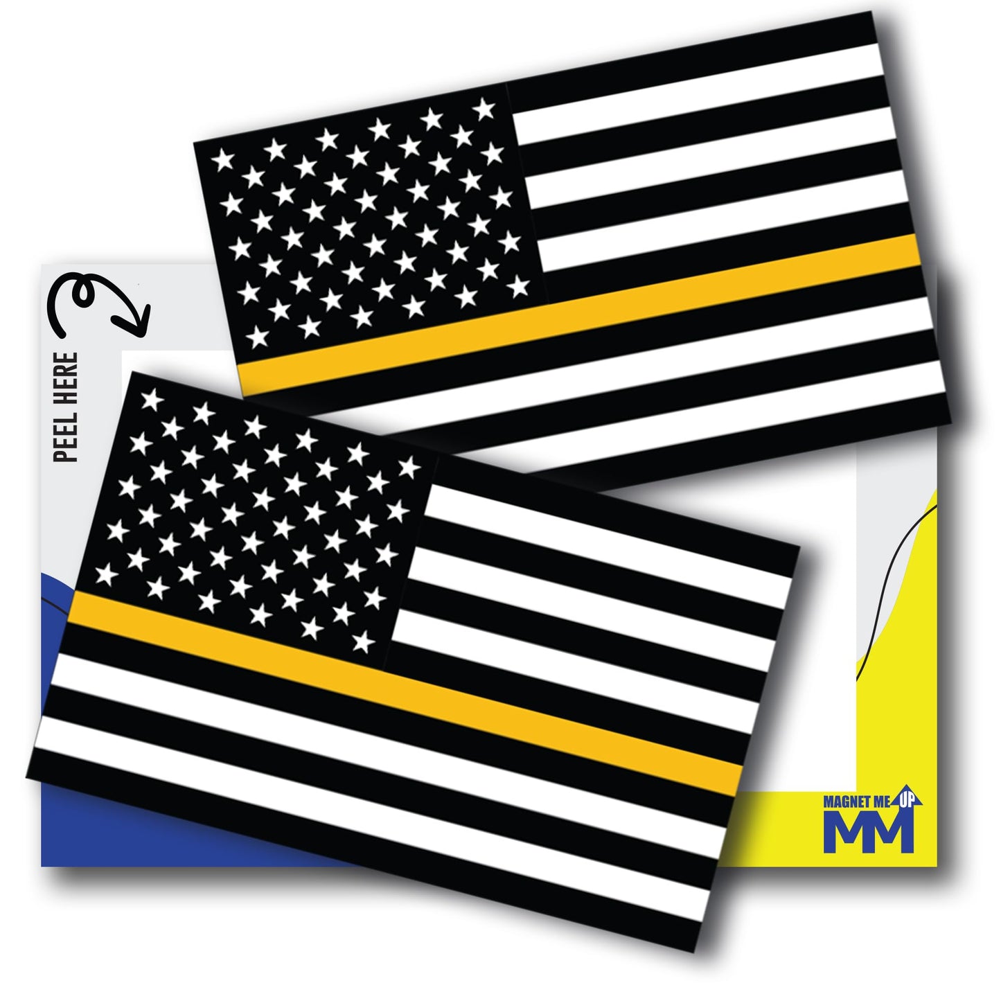 Magnet Me Up Thin Gold Line American Flag Adhesive Decal Sticker, 3x5 Inches, Black, Gold and White, Heavy Duty Automotive Sticker for Car Truck SUV, in Support of All Emergency Services Dispatchers