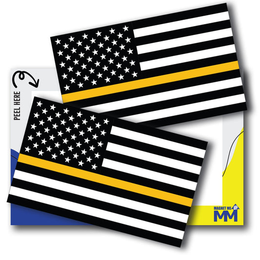 Magnet Me Up Thin Gold Line American Flag Adhesive Decal Sticker, 3x5 Inches, Black, Gold and White, Heavy Duty Automotive Sticker for Car Truck SUV, in Support of All Emergency Services Dispatchers