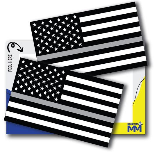 Magnet Me Up Thin Silver Line American Flag Adhesive Decal Sticker, 3x5 Inches, Black, Silver and White, Heavy Duty Automotive Sticker for Car Truck SUV, in Support of All Correctional Officers