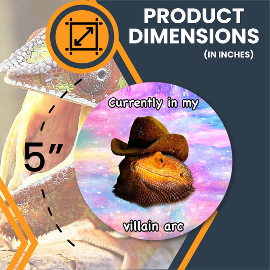 Magnet Me Up WHOSAGOODLIZARD 5" Round Funny Lizard Car Magnet - Currently in My Villain Arc, Bearded Dragon in Cowboy Hat - Fridge Locker Magnetic Decal - UV Printed Vinyl, Made in USA