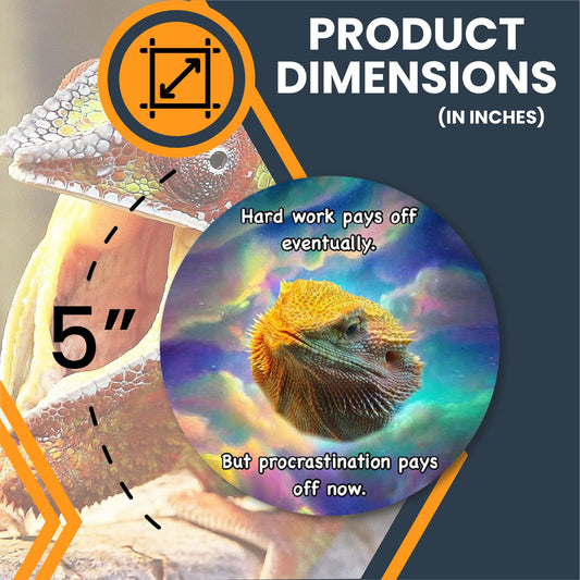 Magnet Me Up WHOSAGOODLIZARD 5" Round Funny Lizard Car Magnet - Hardwork Pays Off, But Procrastination Pays Off Now - Car Fridge Locker Magnetic Decal - UV Printed Vinyl, Souvenir Gifts, Made in USA