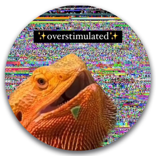 Magnet Me Up WHOSAGOODLIZARD 5" Round Funny Overstimulated Lizard Magnet - Sparkle Glitch Background Meme Design - Car Fridge Locker Magnetic Decal - UV Printed Vinyl, Souvenir Gifts, Made in USA