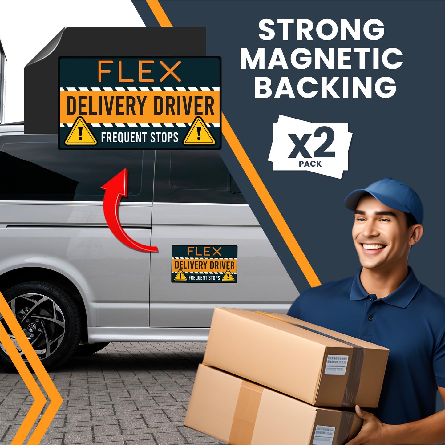 Magnet Me Up Flex Delivery Driver Automotive Magnet Decal, 2 Pack, 8x4.5 inches, Automotive Magnet for Car, Truck, SUV, Vehicle Safety Sign for Flex Delivery Driver, Crafted in USA