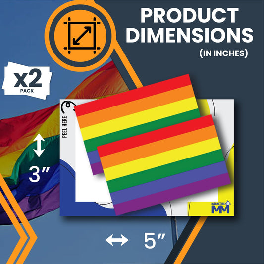 Magnet Me Up LGBTQ Rainbow Flag Adhesive Decal Sticker, 3x5 Inches, 2 Packs, Gay Pride Flag with Vibrant Colors, Waterproof, for Vehicles, Laptops, & More - Made in USA