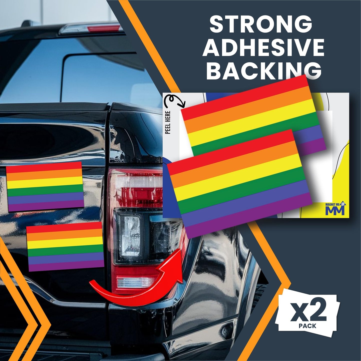 Magnet Me Up LGBTQ Rainbow Flag Adhesive Decal Sticker, 3x5 Inches, 2 Packs, Gay Pride Flag with Vibrant Colors, Waterproof, for Vehicles, Laptops, & More - Made in USA