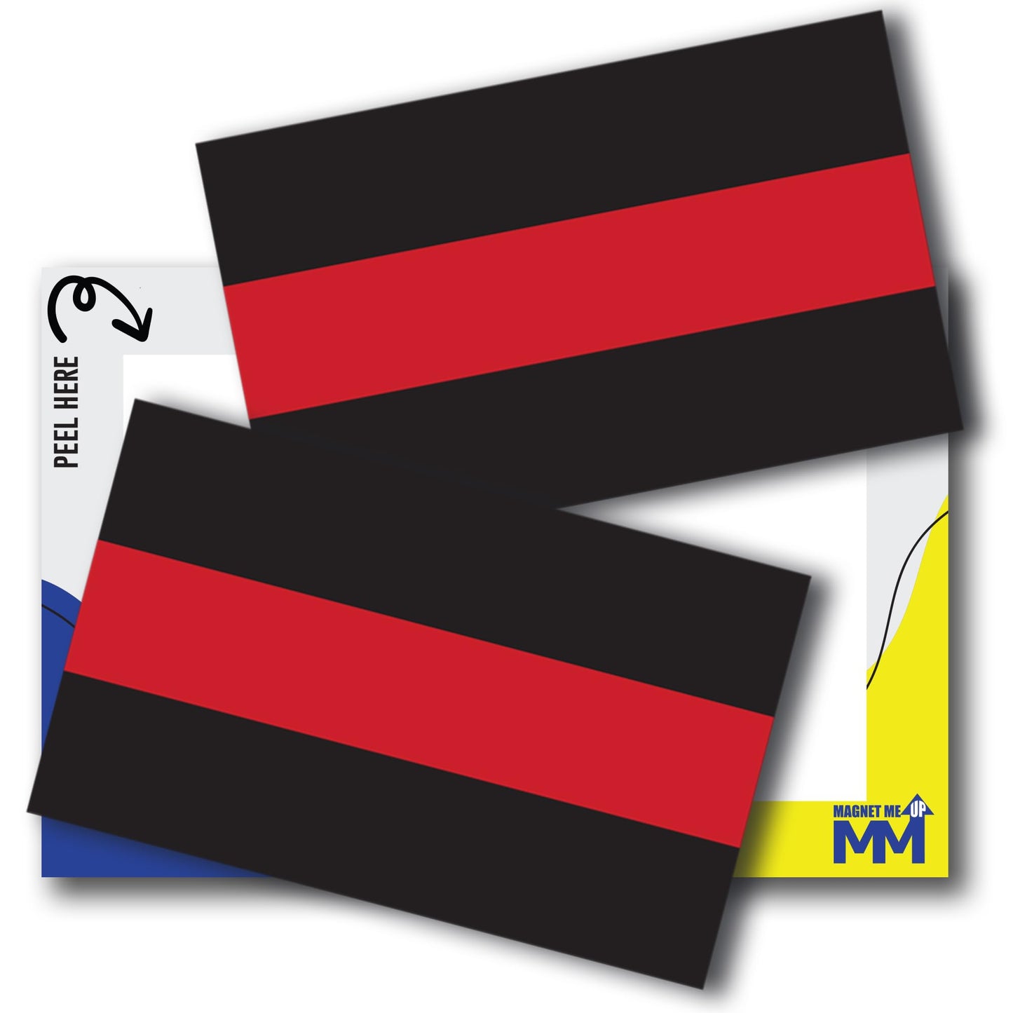 Magnet Me Up Thin Red Line Flag Adhesive Decal Stickers, 3x5 inches, 2 Pack Red and Black, in Support of Our Firefighters and Local Fire Departments, for Vehicles, Laptops, Made in USA