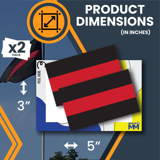 Magnet Me Up Thin Red Line Flag Adhesive Decal Stickers, 3x5 inches, 2 Pack Red and Black, in Support of Our Firefighters and Local Fire Departments, for Vehicles, Laptops, Made in USA