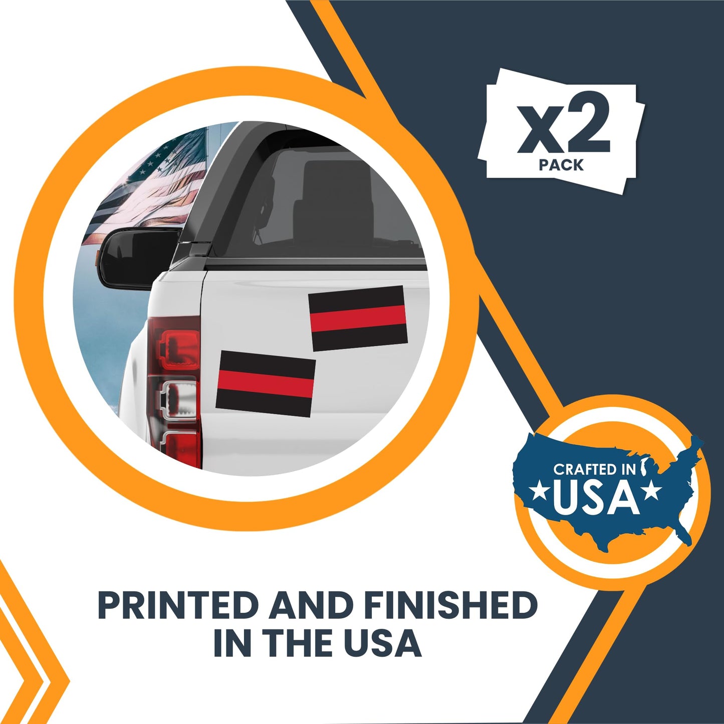 Magnet Me Up Thin Red Line Flag Adhesive Decal Stickers, 3x5 inches, 2 Pack Red and Black, in Support of Our Firefighters and Local Fire Departments, for Vehicles, Laptops, Made in USA