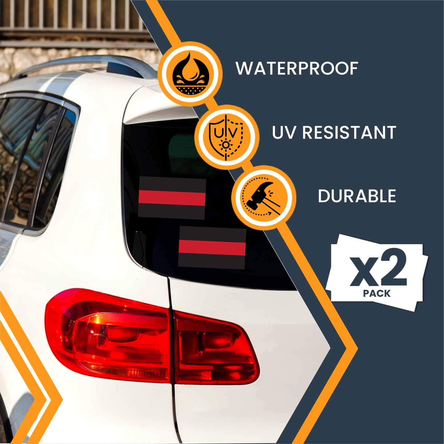 Magnet Me Up Thin Red Line Flag Adhesive Decal Stickers, 3x5 inches, 2 Pack Red and Black, in Support of Our Firefighters and Local Fire Departments, for Vehicles, Laptops, Made in USA