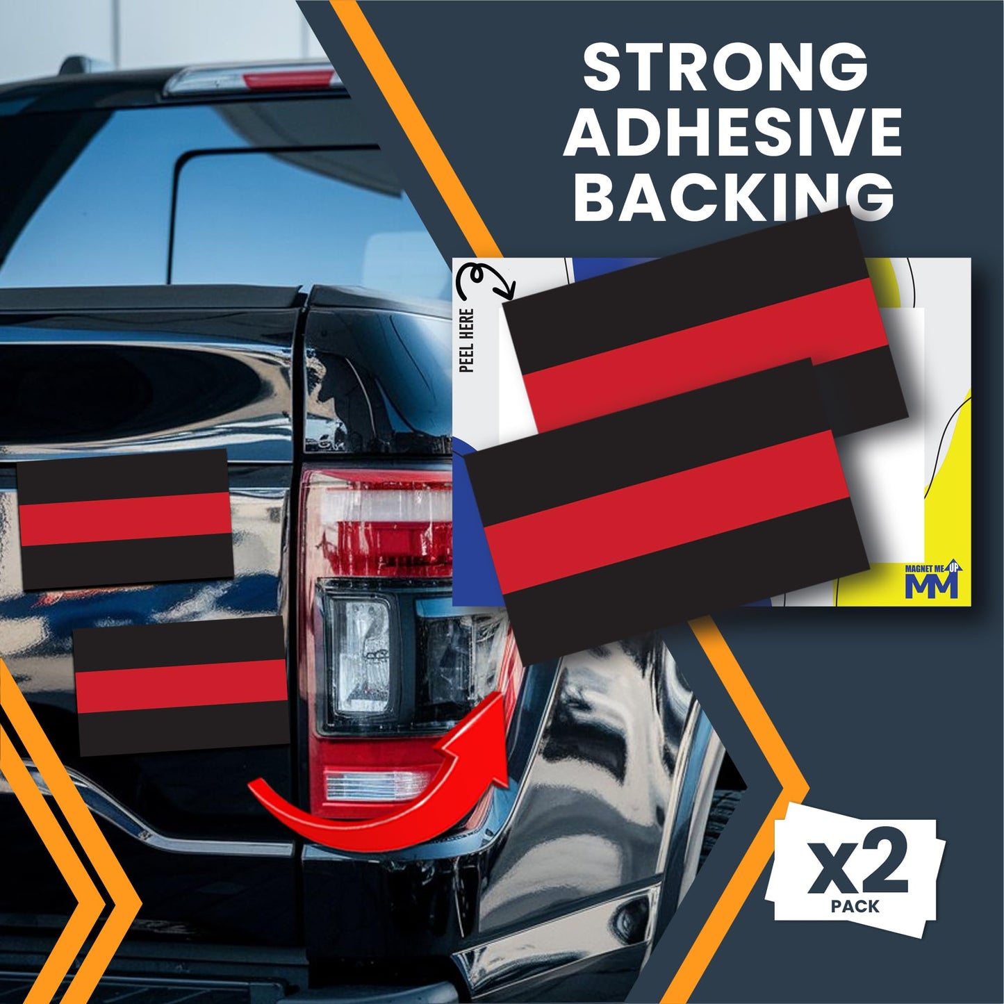 Magnet Me Up Thin Red Line Flag Adhesive Decal Stickers, 3x5 inches, 2 Pack Red and Black, in Support of Our Firefighters and Local Fire Departments, for Vehicles, Laptops, Made in USA