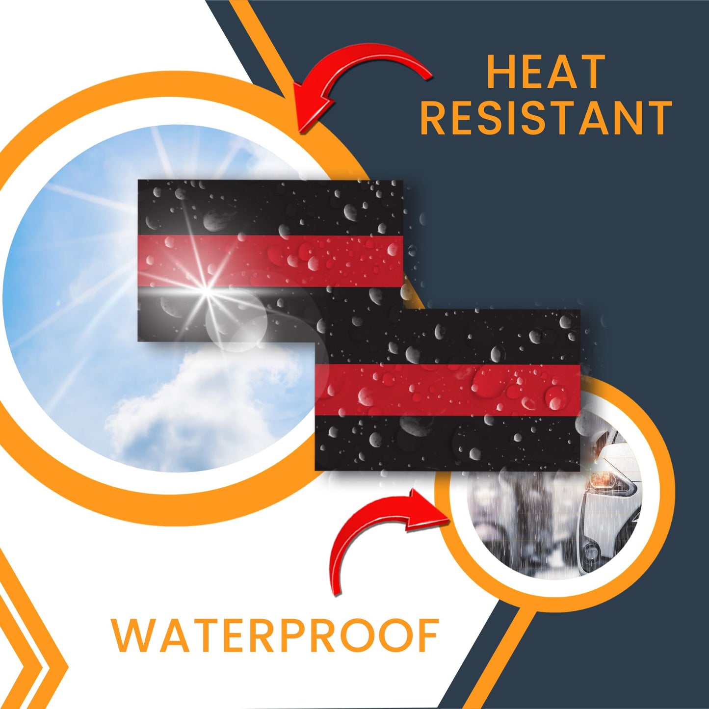 Magnet Me Up Thin Red Line Flag Adhesive Decal Stickers, 3x5 inches, 2 Pack Red and Black, in Support of Our Firefighters and Local Fire Departments, for Vehicles, Laptops, Made in USA