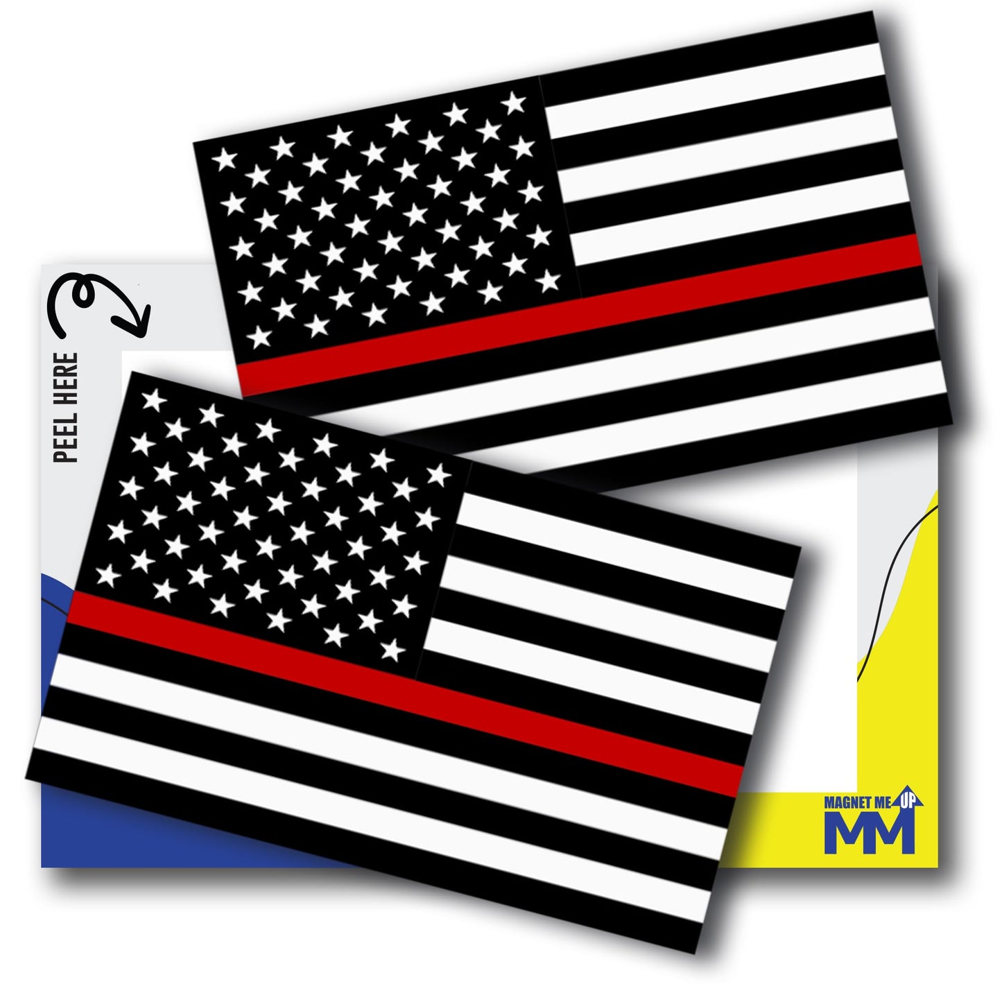 Magnet Me Up Thin Red Line American Flag Adhesive Decal Sticker, 3x5 Inches, 2 Packs, Black, White & Red USA Flag for Firefighter Tribute, Waterproof, for Vehicles, Laptops, & More - Made in USA