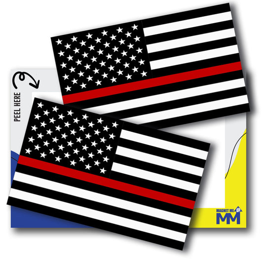 Magnet Me Up Thin Red Line American Flag Adhesive Decal Sticker, 3x5 Inches, 2 Packs, Black, White & Red USA Flag for Firefighter Tribute, Waterproof, for Vehicles, Laptops, & More - Made in USA