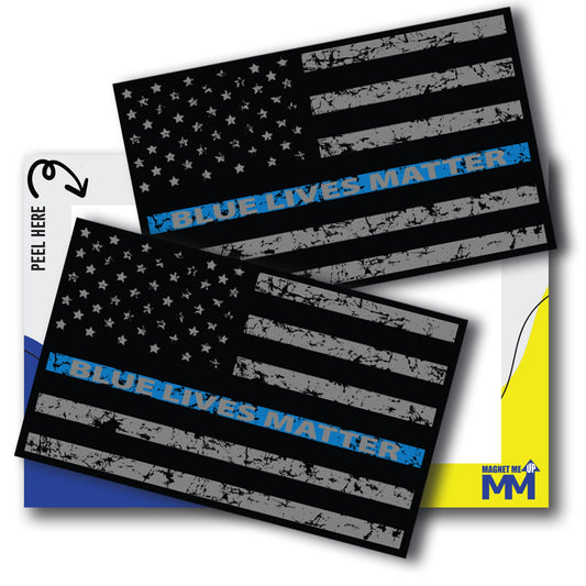 Magnet Me Up Thin Blue Line Distressed American Flag Adhesive Decal Sticker, 3x5 Inches, 2 Packs, Red, White, Blue USA Flag Sticker, Waterproof, for Vehicles, Laptops, & More - Made in USA