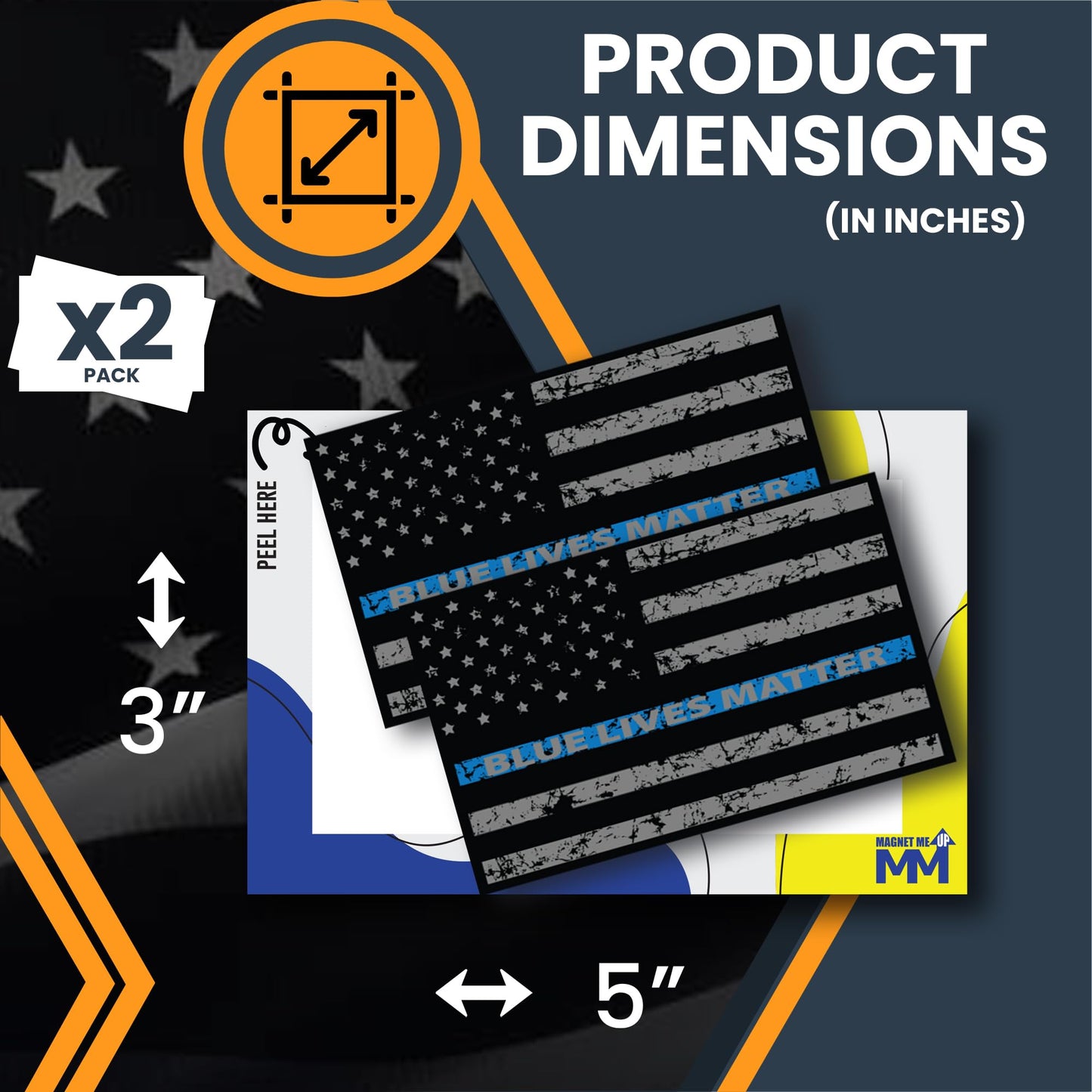 Magnet Me Up Thin Blue Line Distressed American Flag Adhesive Decal Sticker, 3x5 Inches, 2 Packs, Red, White, Blue USA Flag Sticker, Waterproof, for Vehicles, Laptops, & More - Made in USA